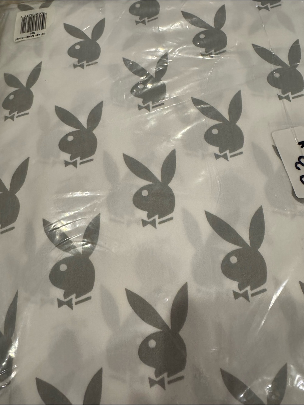 PLAYBOY White Sheet Set with Gray Bunny Print